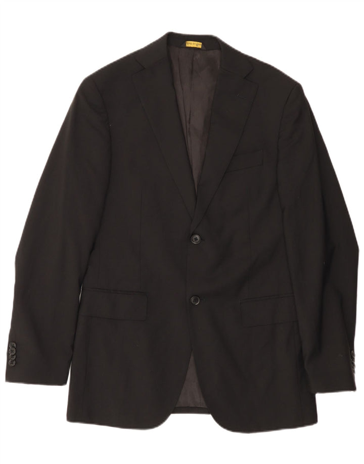 Enrico Coveri Herren-Blazer mit 2 Knöpfen, IT 46, kleine schwarze Wolle