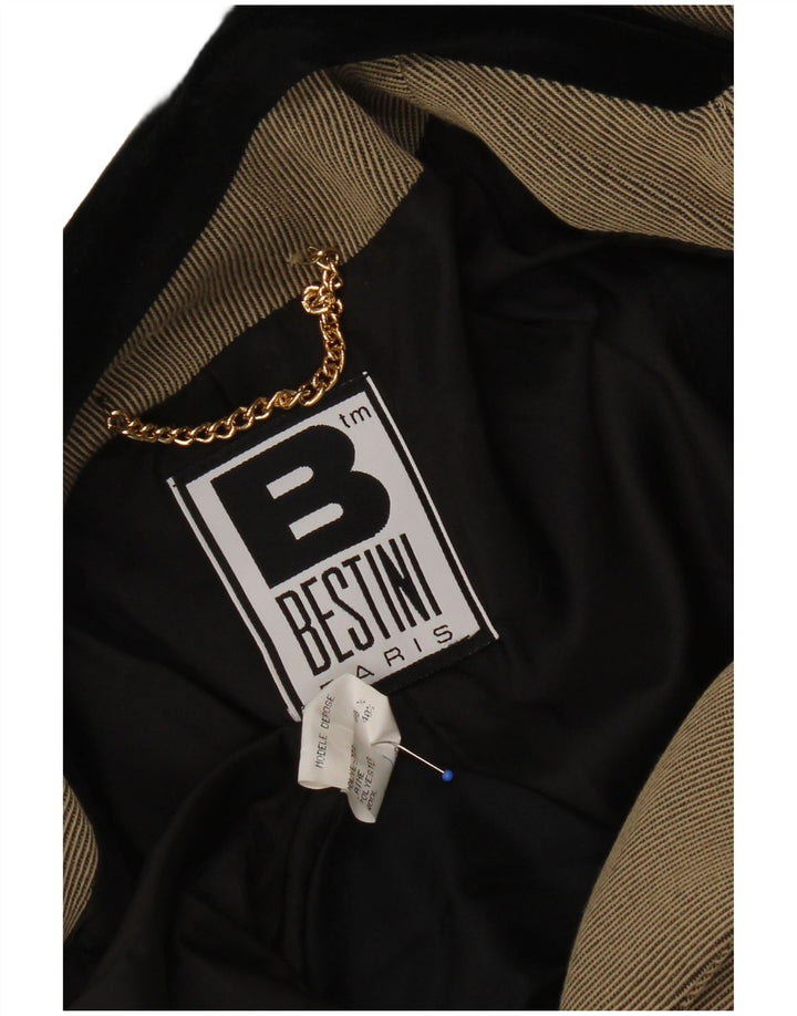 Vintage Damen Zweireihiger Mantel UK 12 Mittelbeige Farbblock