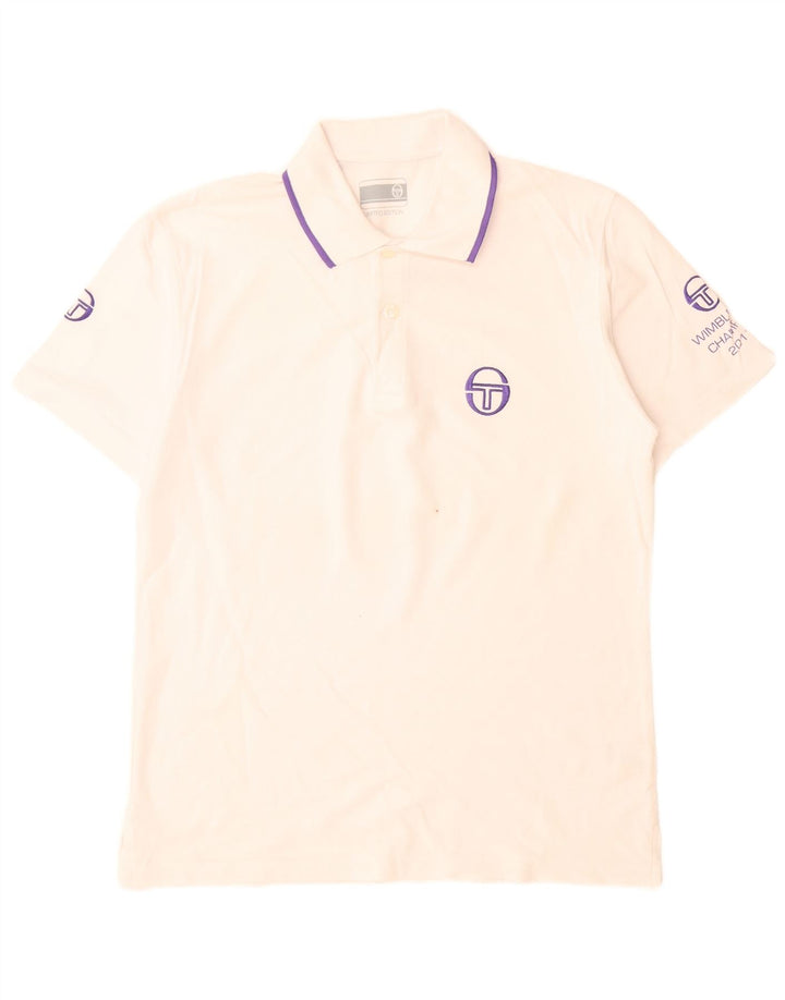 Sergio Tacchini Herren-Poloshirt mit Grafik, Größe S, weiße Baumwolle