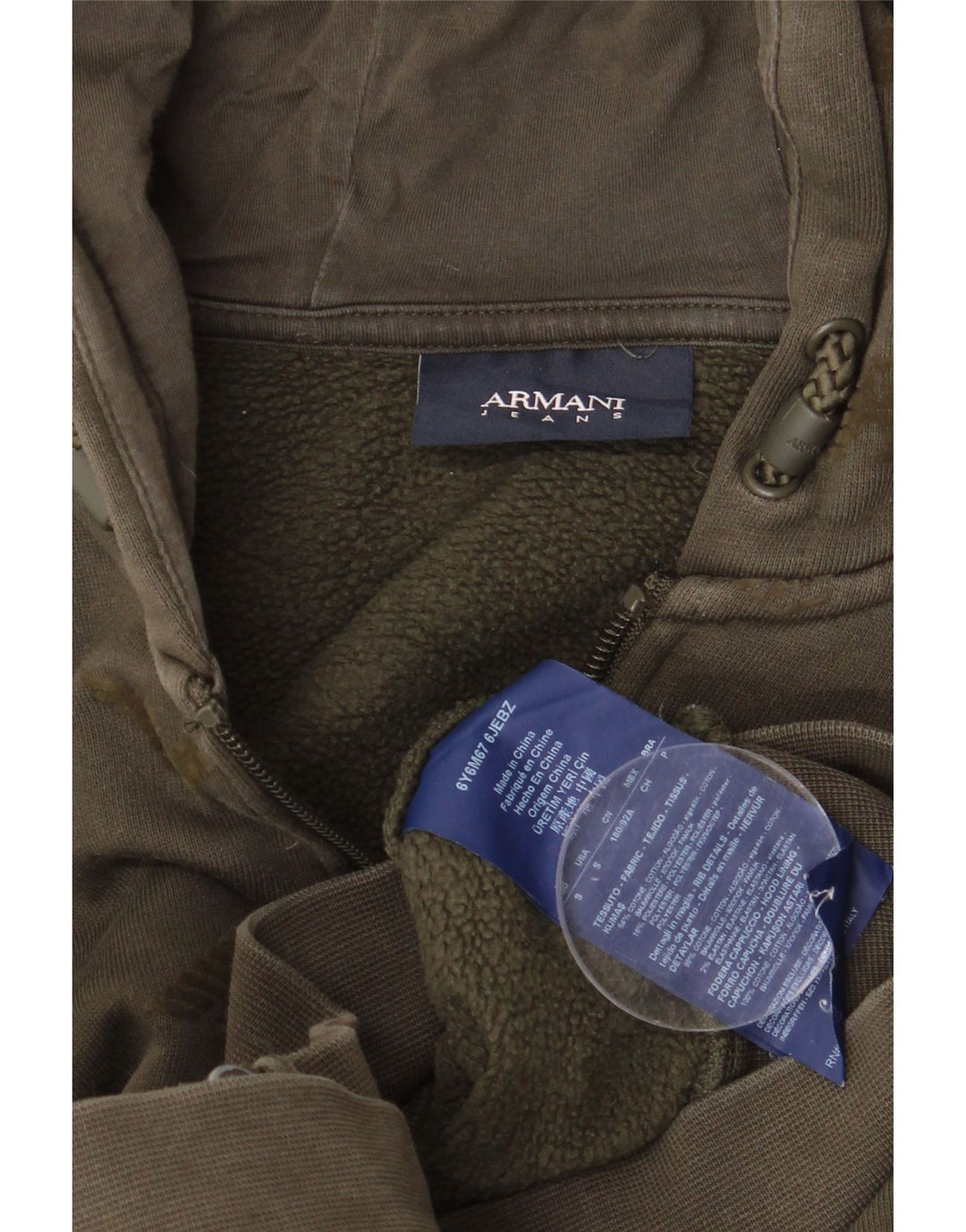 Armani Jeans Herren-Kapuzenpullover mit grafischem Reißverschluss, klein, Khaki, Baumwolle