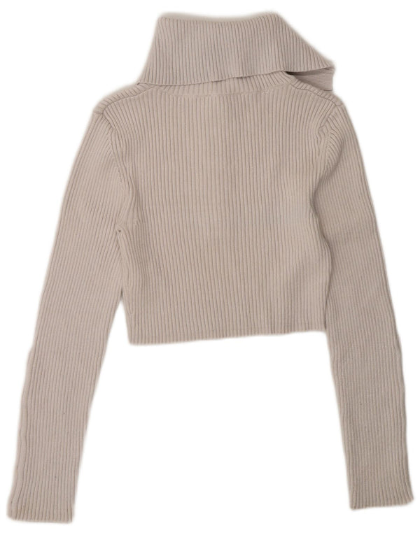 Zara Womens Crop Top Long Sleeve UK 12 Medium White Viscose