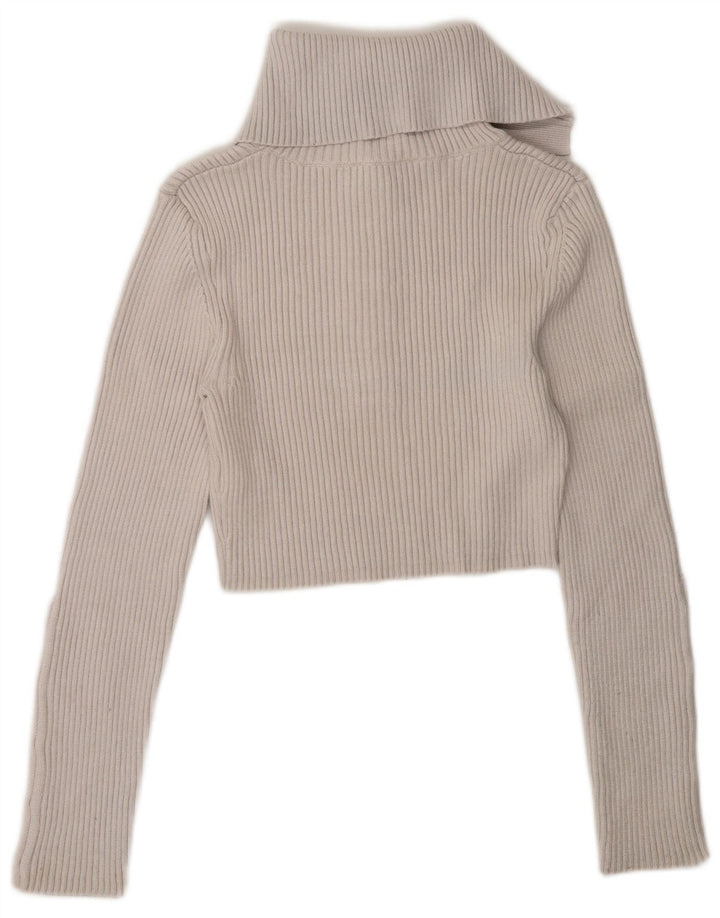 Zara Damen Crop Top Langarm UK 12 Mittelweiße Viskose