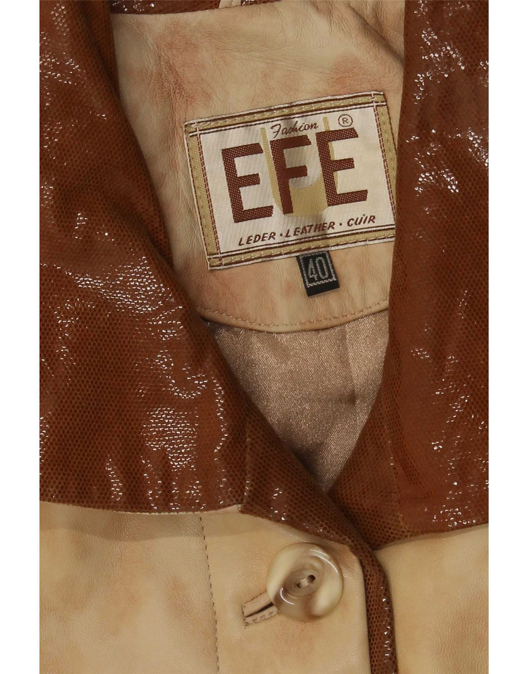 Vintage Damen Übergroßer Ledermantel EU 40 Medium Beige Tie Dye Leder