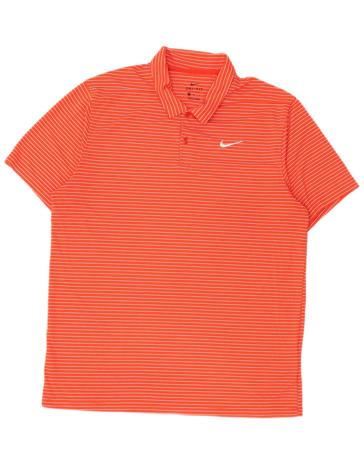 Nike Herren Dri Fit Poloshirt, großes orangefarbenes Nadelstreifen-Polyester