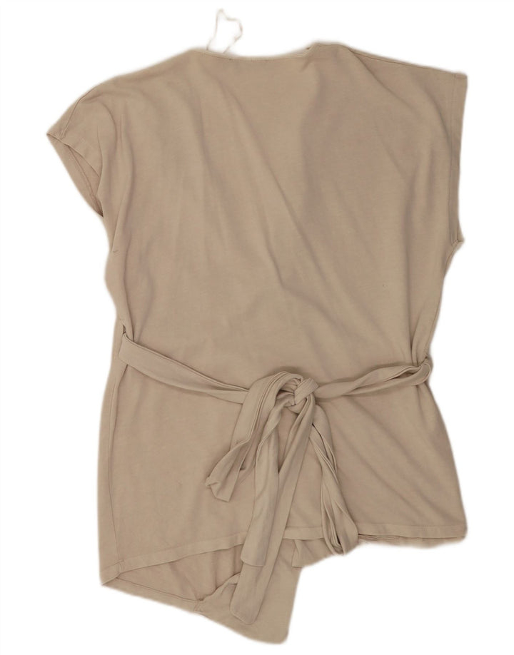 Zara Damen Wickelblusenoberteil UK 16 Large Beige Baumwolle