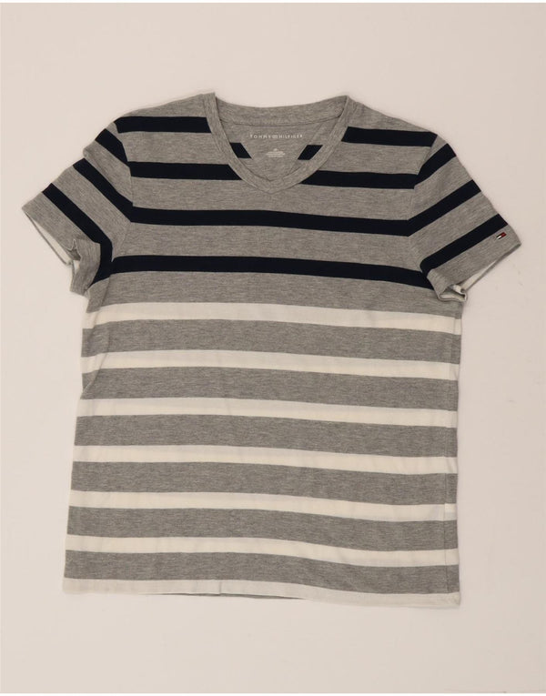 Tommy Hilfiger Mens T-Shirt Top Small Grey Striped Cotton