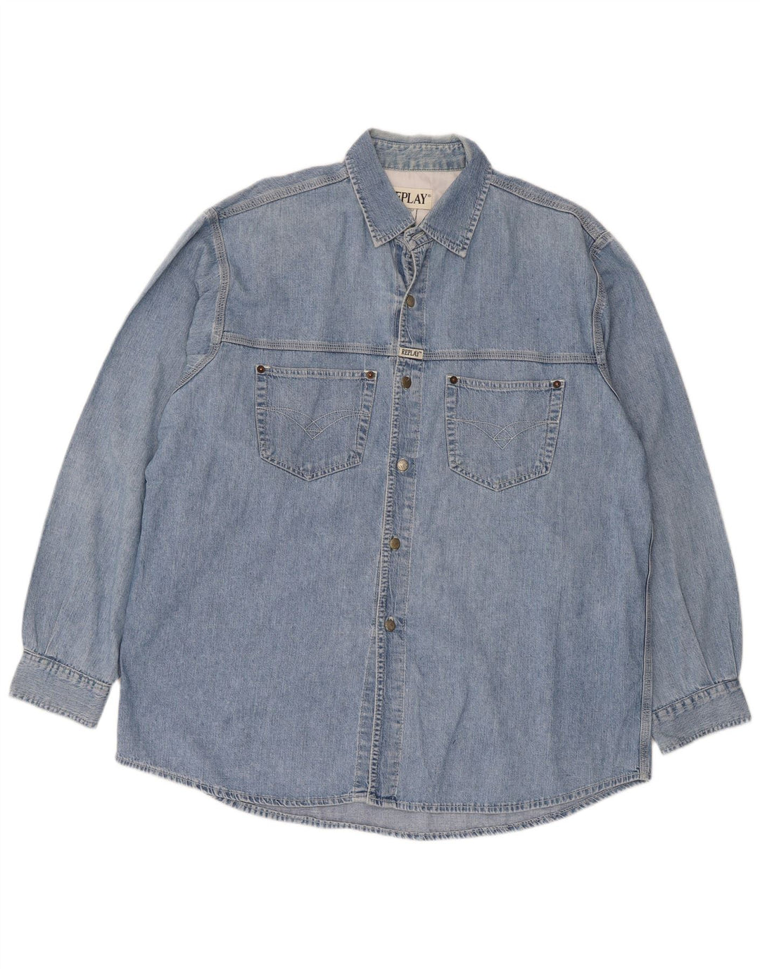 Replay Herren-Jeanshemd mit normaler Passform, 2XL, blaue Baumwolle