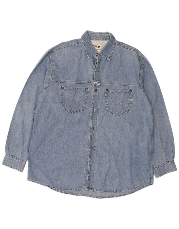 Replay Herren-Jeanshemd mit normaler Passform, 2XL, blaue Baumwolle