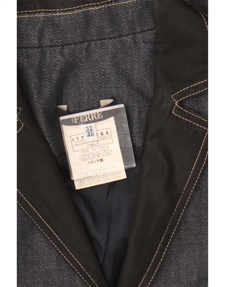 Ferre Damen-Jeansblazer mit 1 Knopf, IT 46, große marineblaue Baumwolle