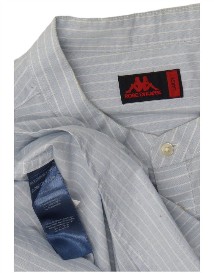 Kappa Herren-Pullover-Hemd, groß, blaue Nadelstreifen-Baumwolle