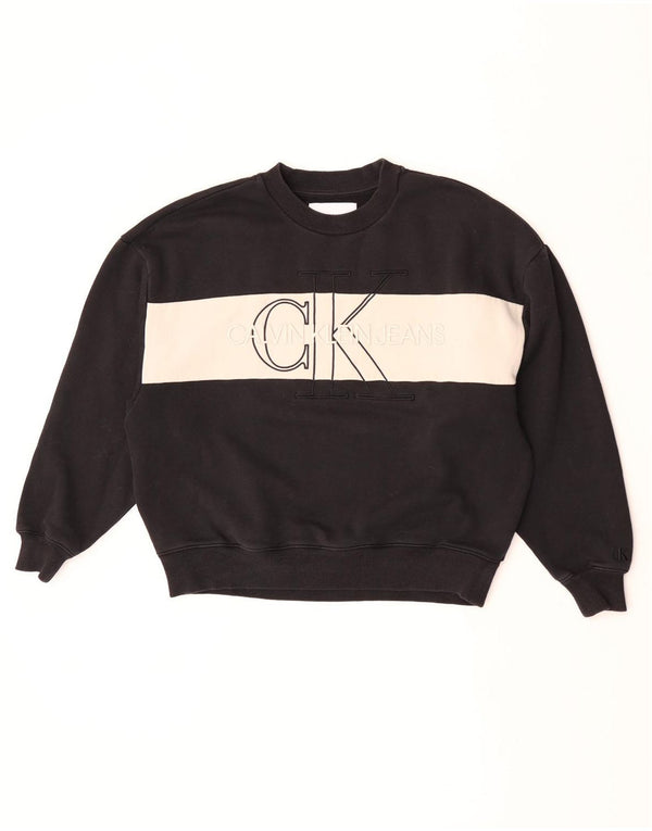 Calvin Klein Jeans Damen Übergroßer Sweatshirt-Pullover UK 4 XS Schwarz
