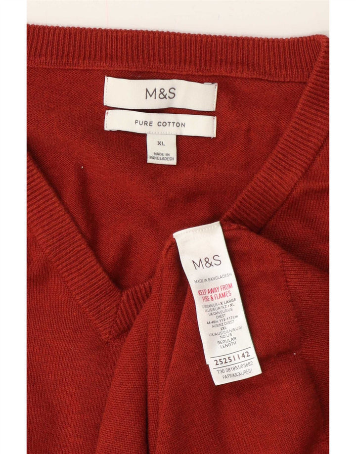 Marks & Spencer Herren-Pullover mit V-Ausschnitt, XL, rote Baumwolle