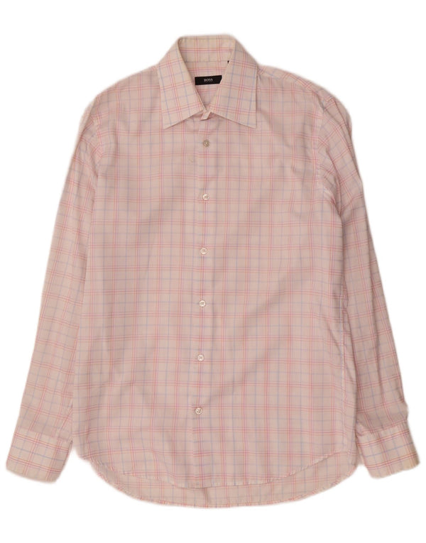 Hugo Boss Herrenhemd Größe 39 15 1/2 Medium Mehrfarbig karierte Baumwolle