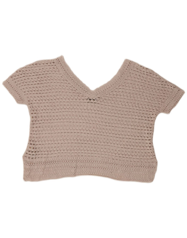 Massimo Dutti Damen Übergroße Häkelbluse Top UK 6 XS Beige Baumwolle