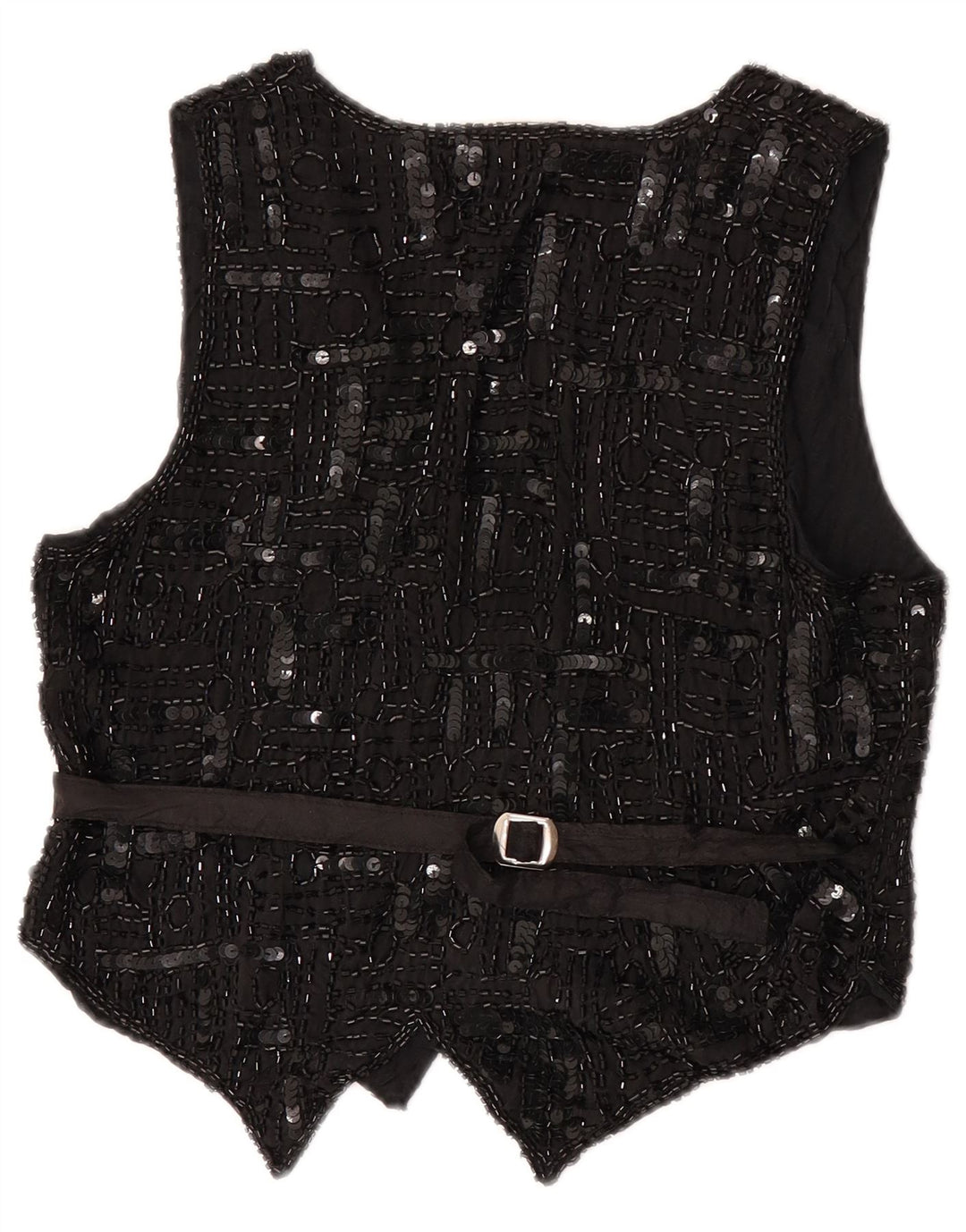 Vintage Damen Paillettenweste UK 12 Mittelschwarze Seide