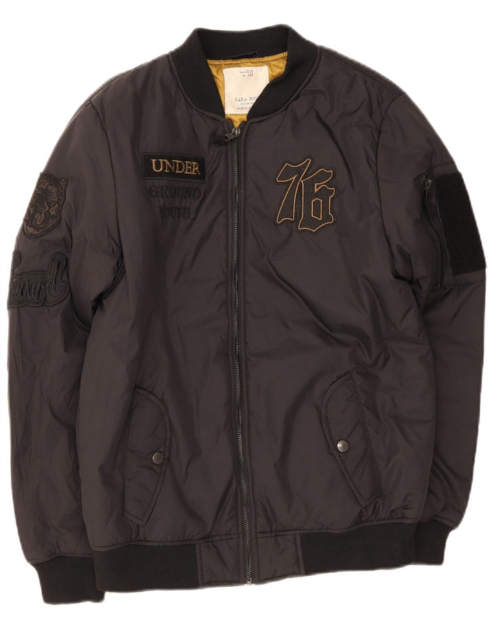 Zara Bomberjacke mit Grafik für Jungen, 13–14 Jahre, schwarzes Polyester