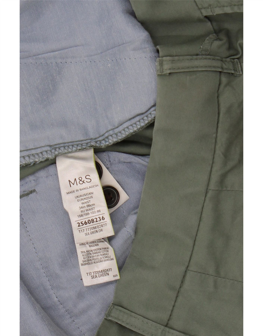 Marks & Spencer Herren-Chinoshorts W34 Large aus grüner Baumwolle