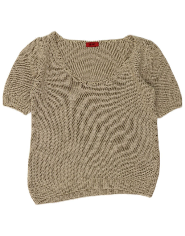 Hugo Boss Damen Kurzarm-Pullover mit U-Boot-Ausschnitt, Gr. 14, Khaki