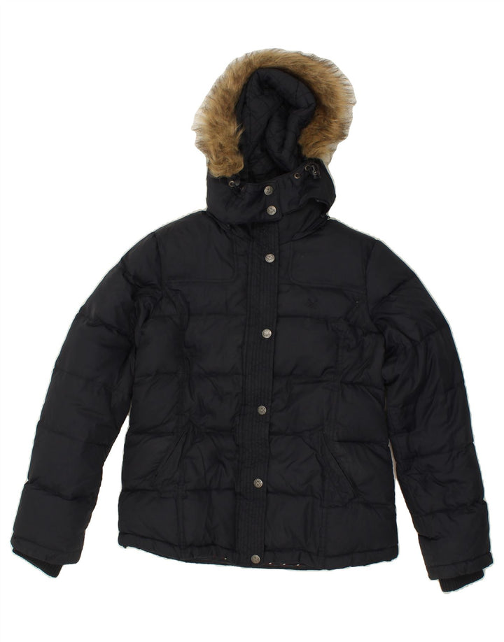 CREW CLOTHING Womens Hooded Padded Jacket UK 12 Medium Navy Blue Nylon Vintage Crew Clothing and Second-Hand Crew Clothing from Messina Hembry 