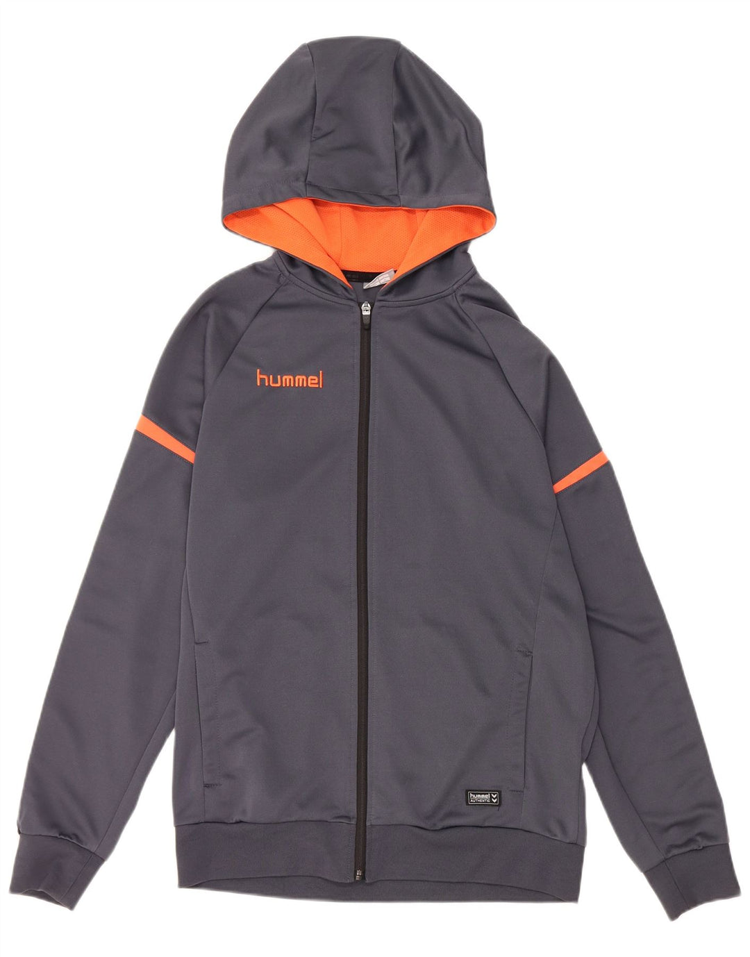 HUMMEL Herren-Kapuzenpullover mit grafischem Reißverschluss, groß, graues Farbblock-Polyester