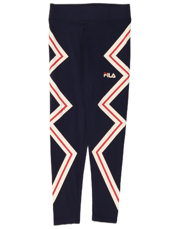 Fila Damen Grafik-Leggings UK 14 Large Marineblaues geometrisches Polyester