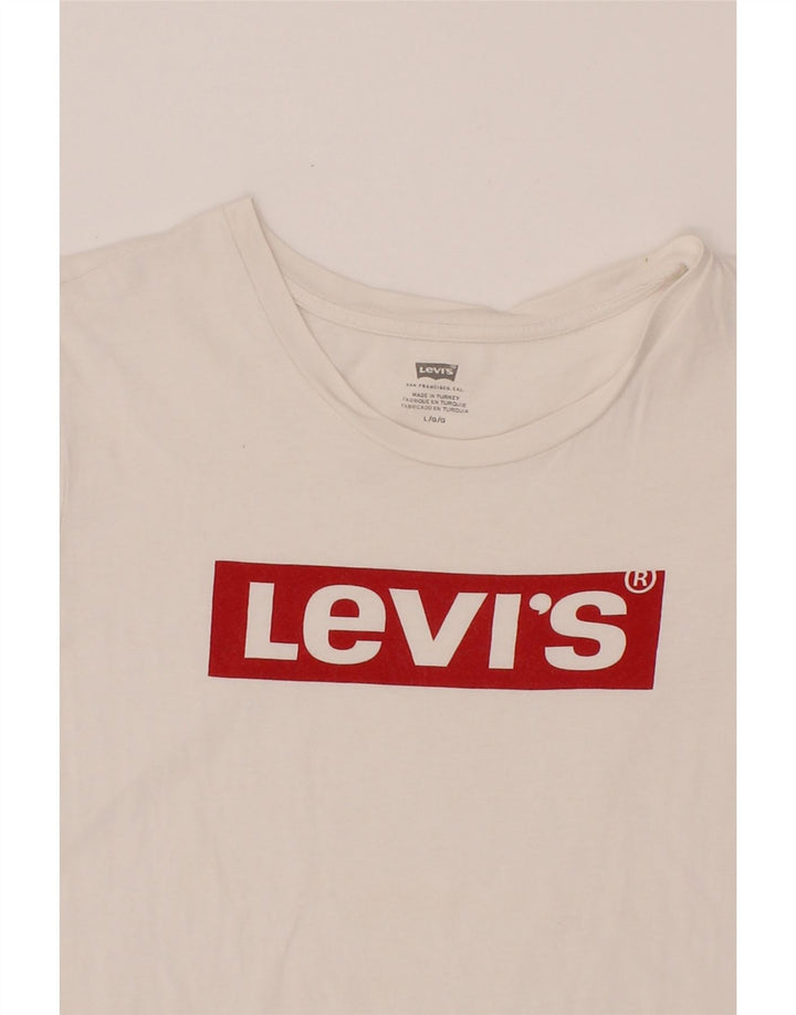 LEVI'S Womens Graphic T-Shirt Top UK 14 Large White Vintage Levi's and Second-Hand Levi's from Messina Hembry 