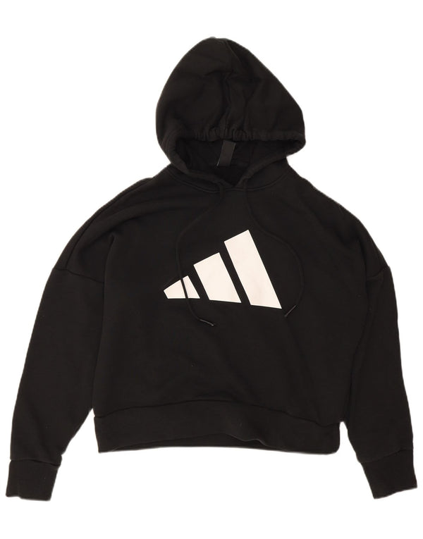 Adidas Womens Graphic Oversized Hoodie Pullover UK 14 Große schwarze Baumwolle