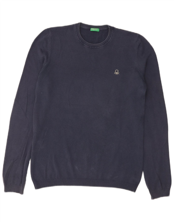Benetton Herren-Pullover mit Rundhalsausschnitt, Größe S, Marineblau