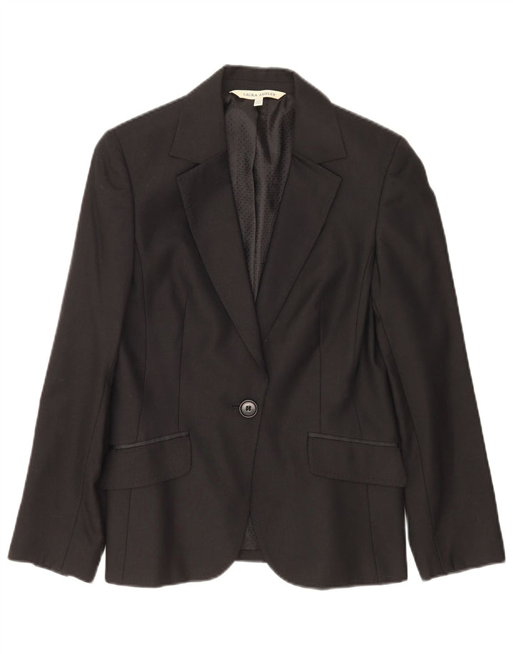 Laura Ashley Damen 1-Knopf-Blazer-Jacke, UK 10, kleine schwarze Wolle