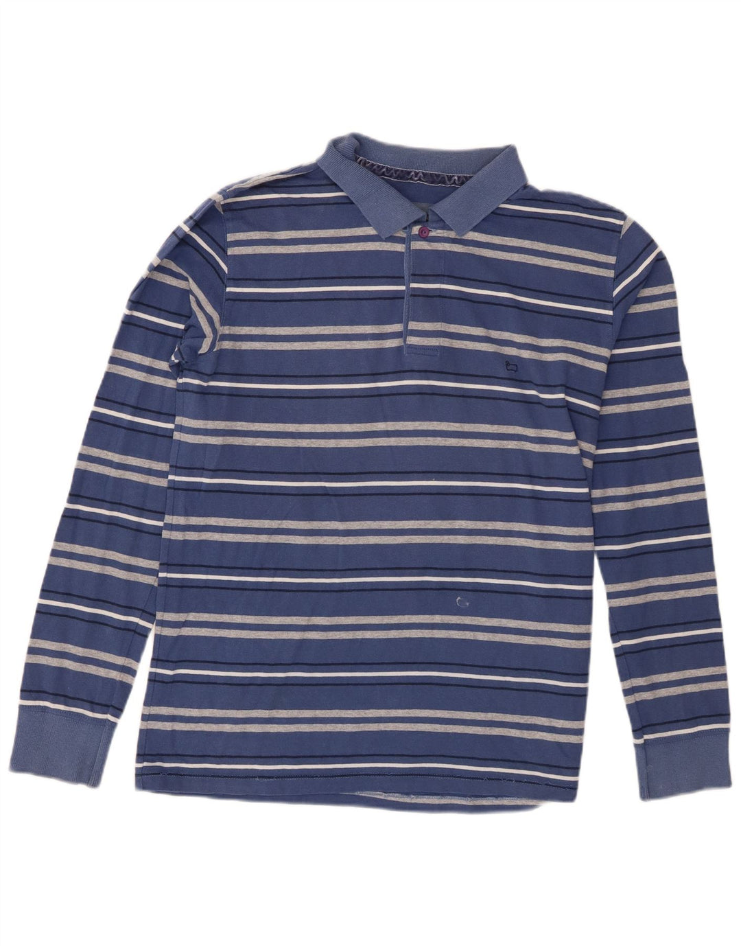 Woolrich Herren-Langarm-Poloshirt aus mittelblau gestreifter Baumwolle