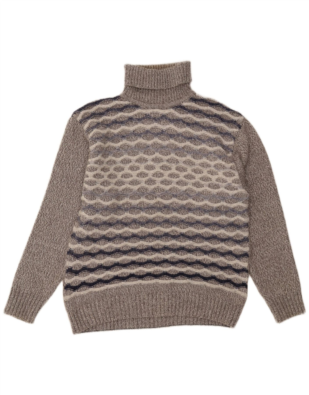 Vintage Herren Rollkragenpullover, große grau gestreifte Wolle