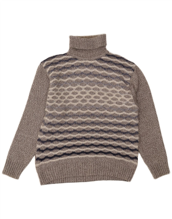 Vintage Herren Rollkragenpullover, große grau gestreifte Wolle