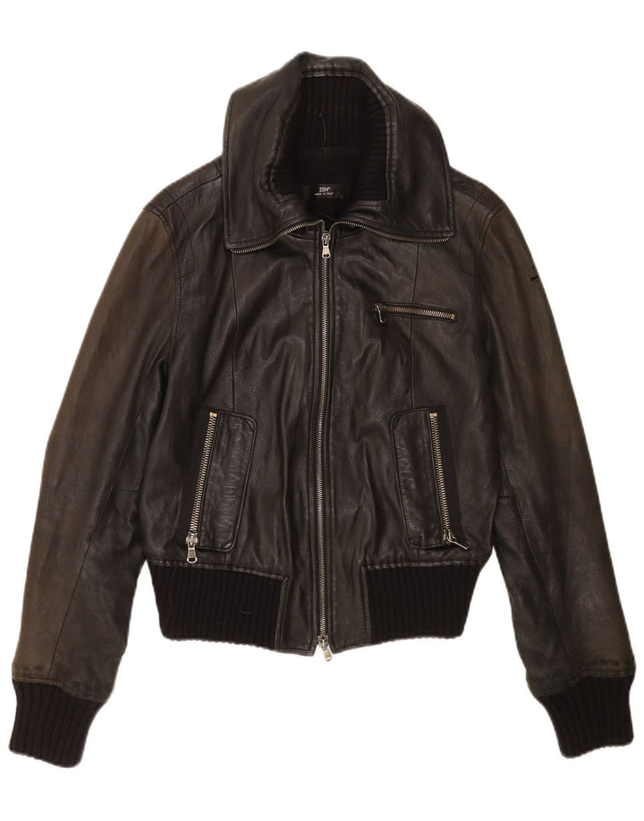 Zen Damen Crop Lederjacke IT 46 Großes schwarzes Leder