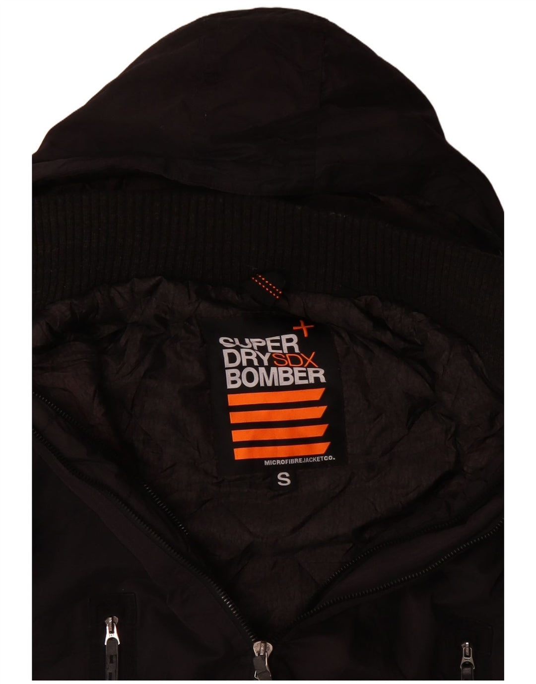 Superdry Herren Bomberjacke mit Kapuze, UK 36, Small, Schwarz, Polyester