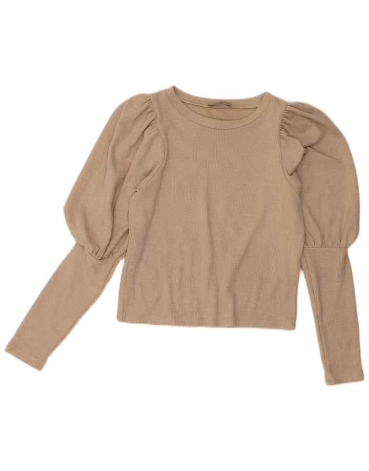 Zara Damen Crop U-Boot-Ausschnitt Pullover Pullover UK 10 Small Beige Polyester