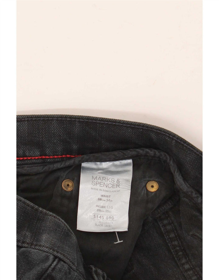 Marks & Spencer Herren Blue Harbor Straight Jeans W34 L35 Schwarze Baumwolle