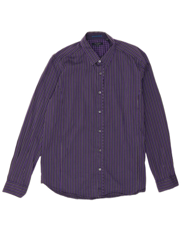 Ted Baker Mens Shirt Size 6 2XL Purple Striped Cotton