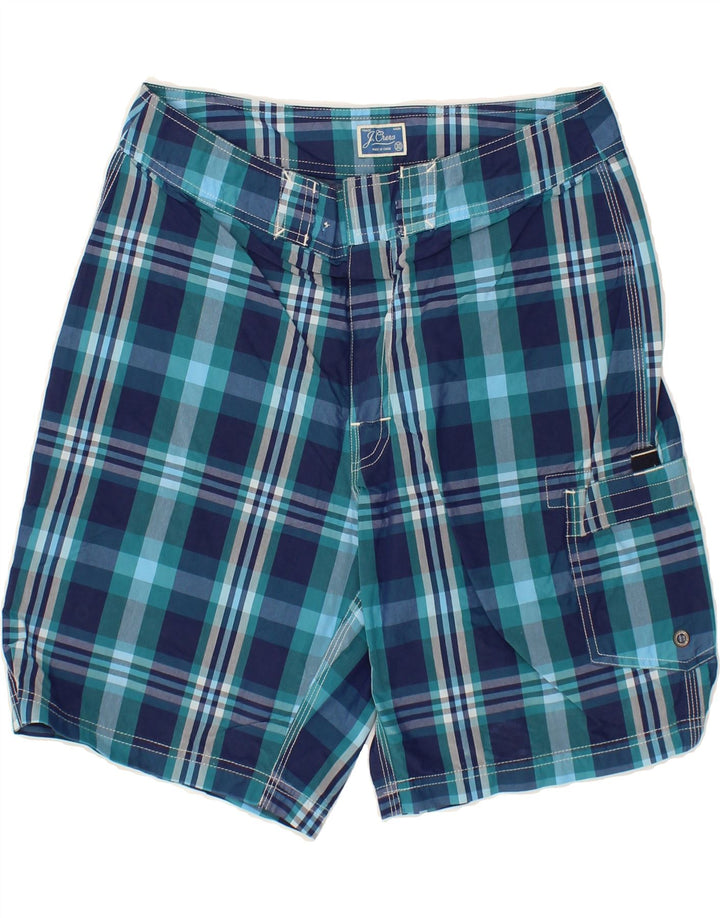 J. CREW Mens Swimming Shorts W30 Medium Navy Blue Check Vintage J. Crew and Second-Hand J. Crew from Messina Hembry 