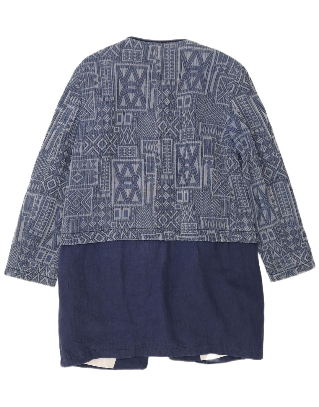 Zara Womens Open Overcoat UK 16 Large Marineblaue geometrische Baumwolle