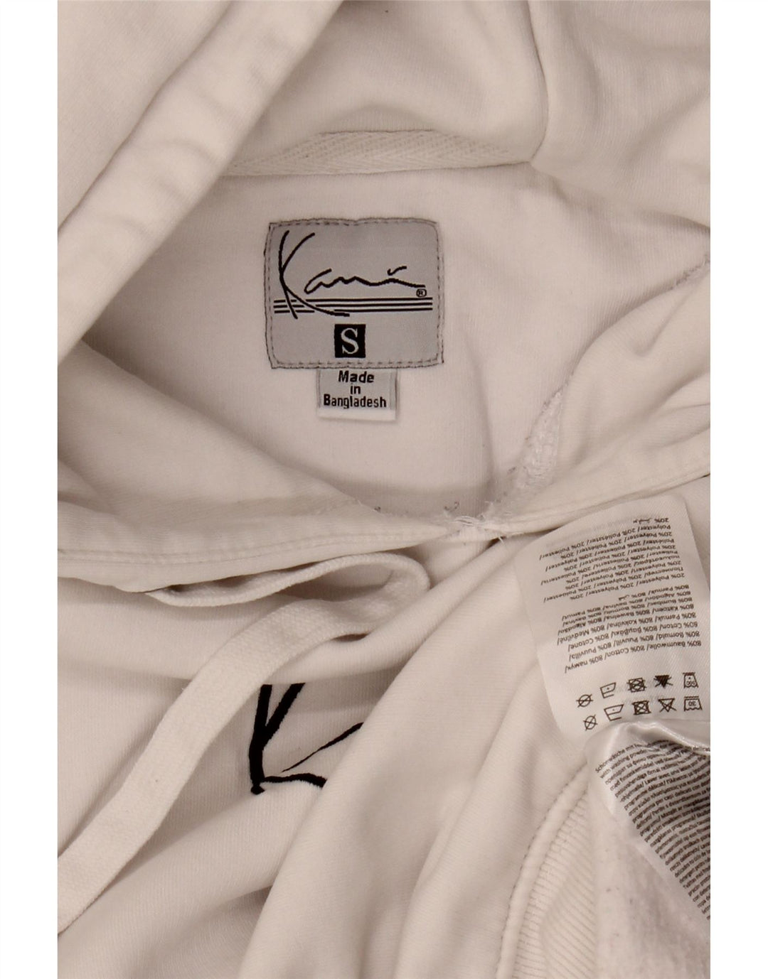 KARL KANI Herren-Kapuzenpullover mit lockerer Passform, Grafik, Größe S, weiße Baumwolle