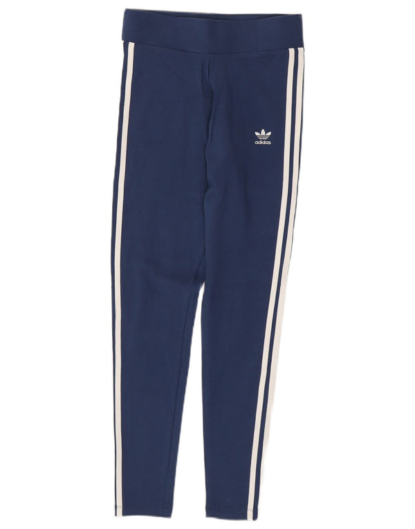 ADIDAS Damen Leggings UK 10 Small Marineblau Baumwolle