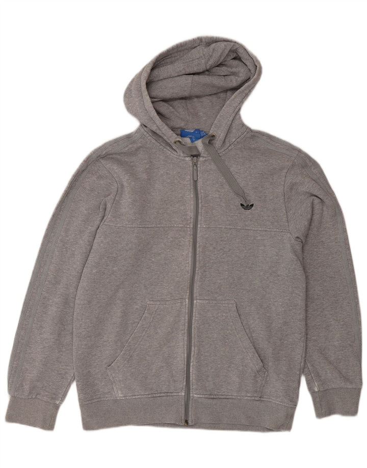 Adidas Herren-Kapuzenpullover mit Reißverschluss, mittelgraue Baumwolle