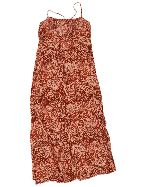 O'Neill Damen Ärmelloses Maxikleid UK 12 Mittelbraune Viskose mit Blumenmuster