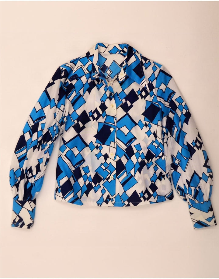 Vintage Damen Hemdbluse IT 44 Mittelblau Geometrisch