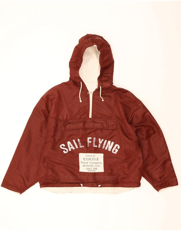 Cocoa Mens Loose Fit Hooded Graphic Anorak Jacket UK 38 Medium Maroon