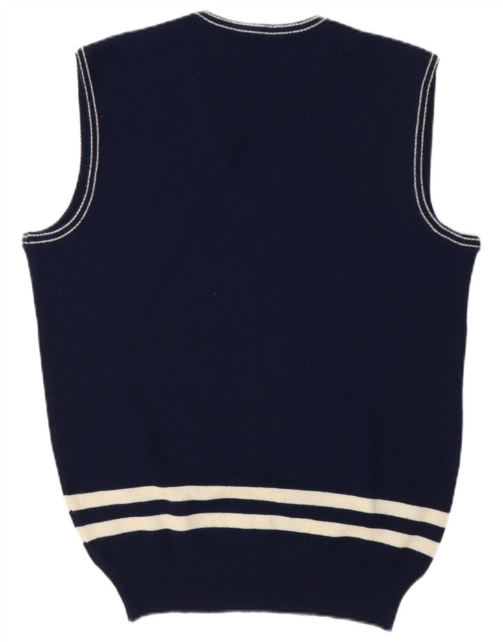 Vintage Herren Weste Tank Top Medium Marineblau gestreift Wolle