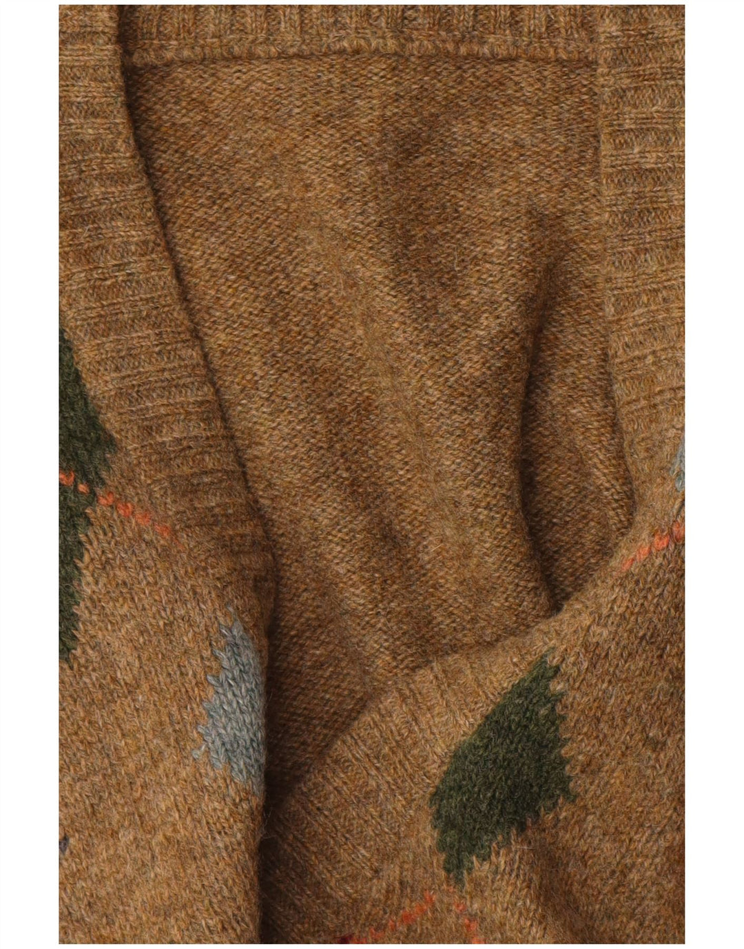 Vintage Herren V-Ausschnitt Pullover Pullover Mittelbraun Argyle/Diamant