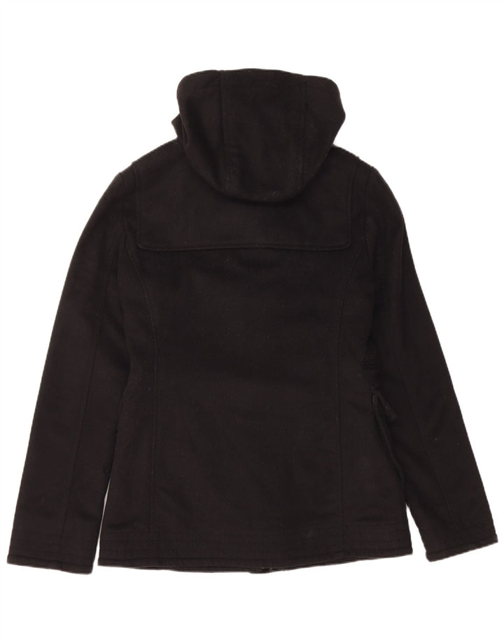 Tommy Hilfiger Damen-Dufflecoat mit Kapuze, UK 10, Größe S, schwarze Schurwolle