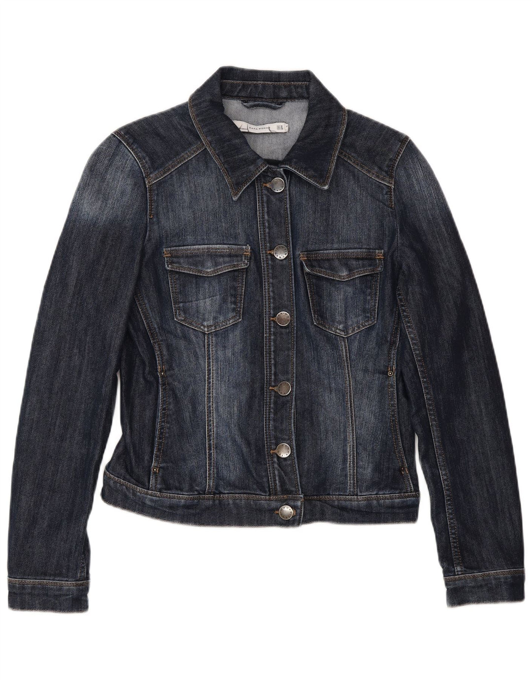 Zara Damen Crop Denim Jacke UK 12 Medium Marineblau Baumwolle