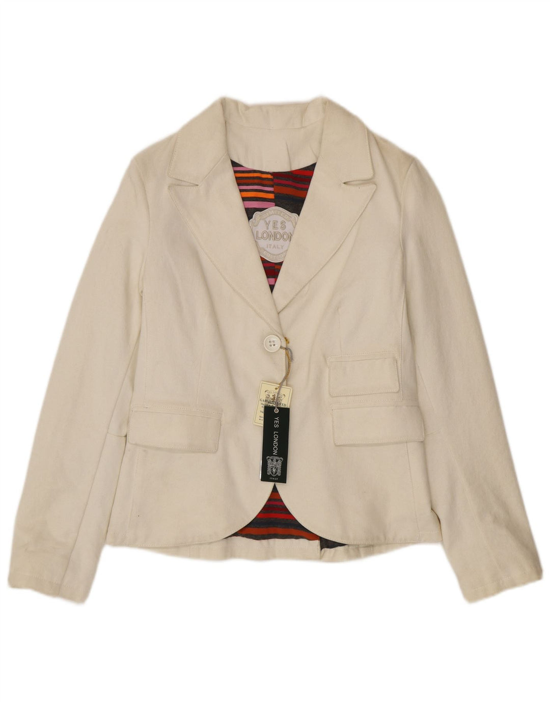 Yes London Damen-Blazerjacke mit 2 Knöpfen, Größe IT 44, mittelweiße Baumwolle